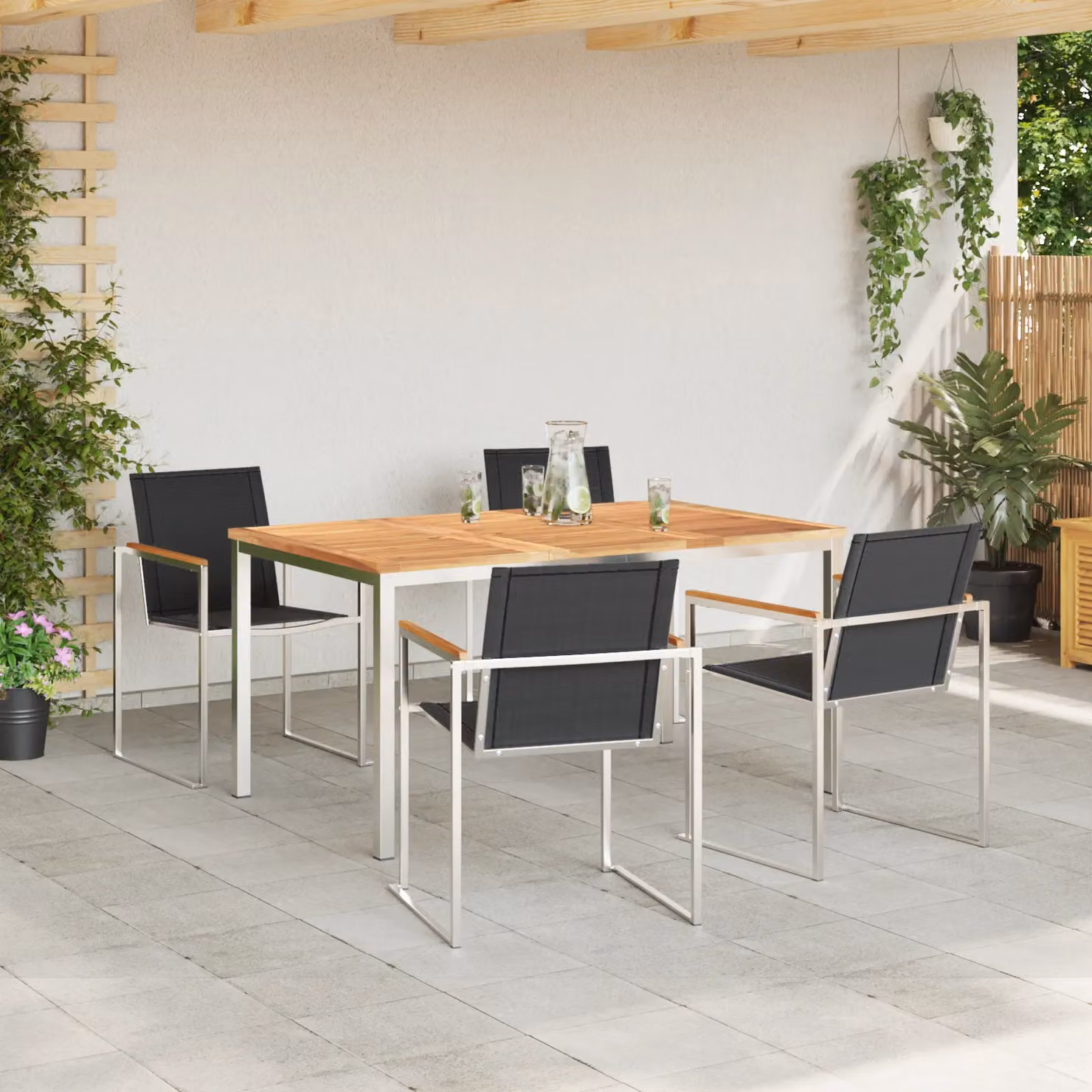 Berkfield Home 5 Piece Garden Dining Set in Brown Solid Teak Wood – 3