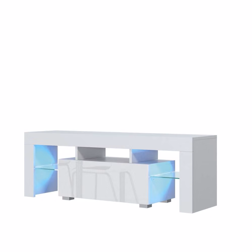 Mex Furniture LTD Floe TV Unit in White with Glossy Doors and LED Lights, W: 130 cm, D: 35 cm, H: 45 cm – 5