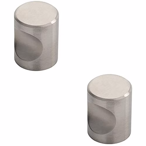 Loops 2 Pack Brushed Stainless Steel Cylindrical Cupboard Door Knobs, Silver, 20mm Diameter