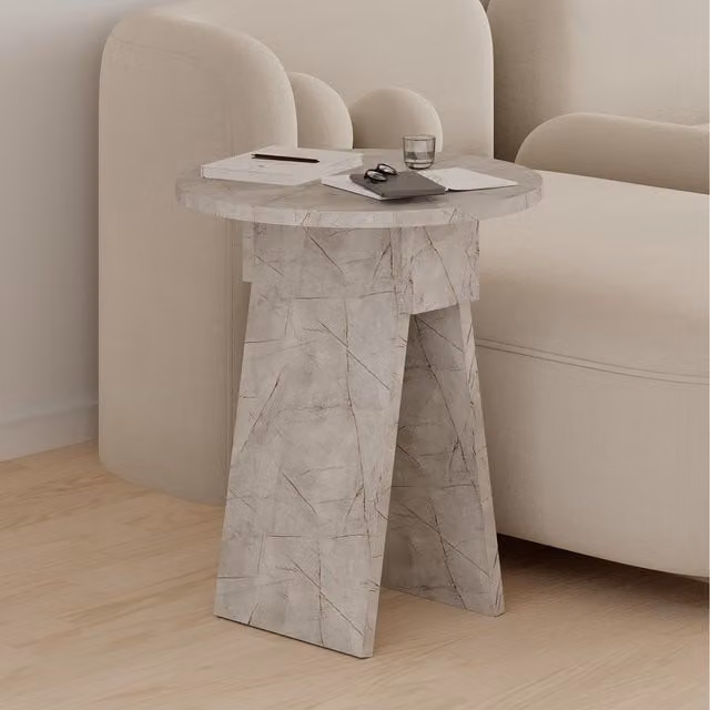 Decortie Chen Modern Round Side Table in Gold and Grey, Diameter: 42 cm, Height: 50 cm