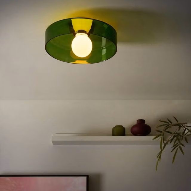 Wyld and Coco Green Glass Flush-Mount Ceiling Lamp for Low Ceilings, W/D/H: 35 x 35 x 12 cm – 1
