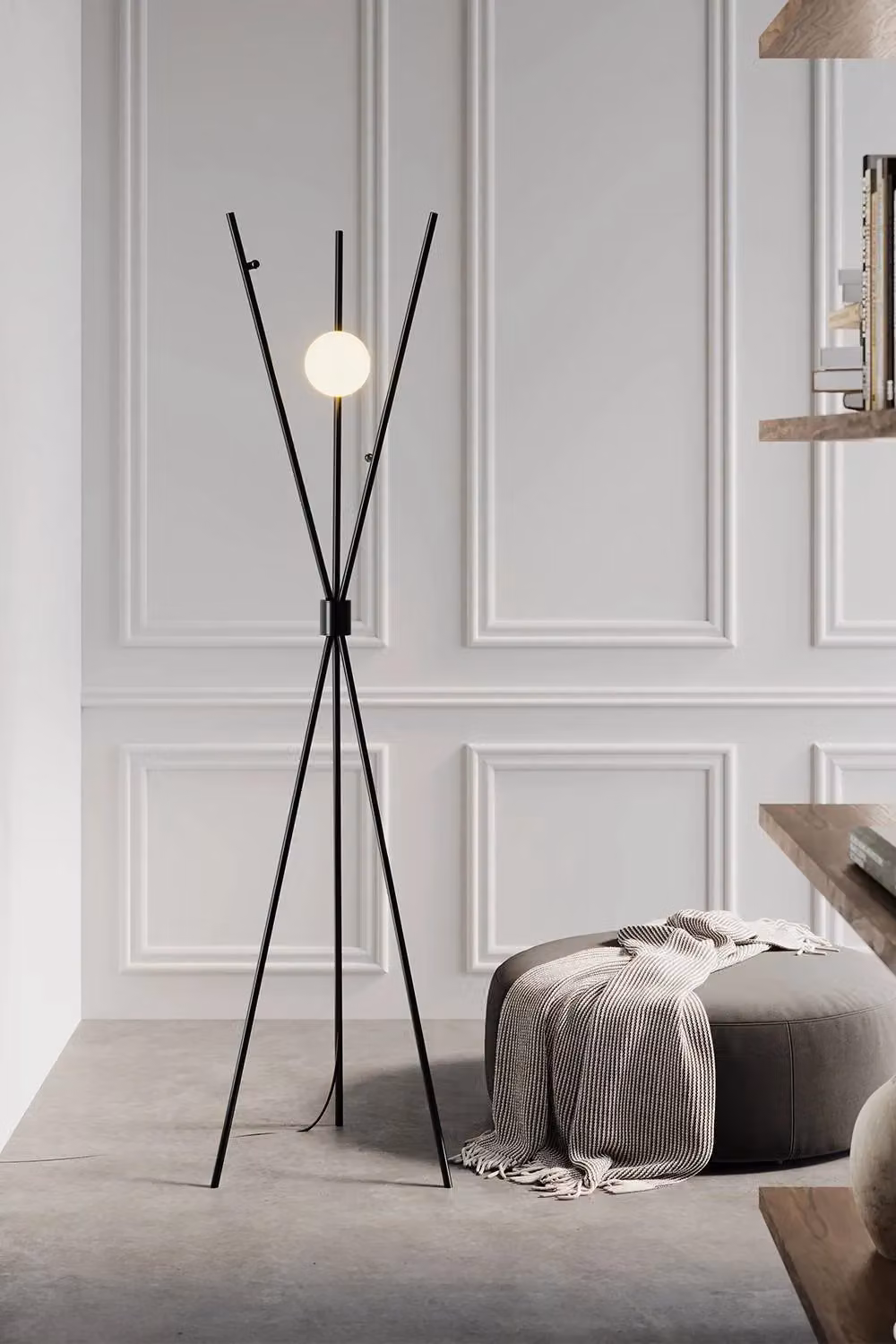 Living and Home Metal Tripod Standing Floor Lamp with Plastic Lampshade in Black – 3