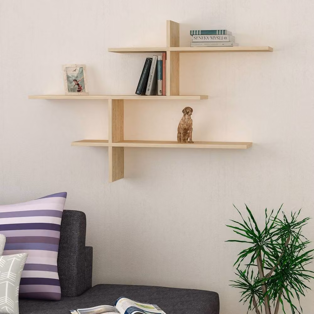 CALICOSY LEO Wall Mounted Hanging Shelf in Brown, Width: 123 cm – 2