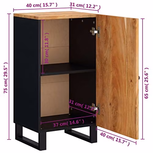 vidaXL Industrial Acacia Wood Sideboard with Door, Brown, W: 40 cm, D: 31 cm, H: 75 cm – 3