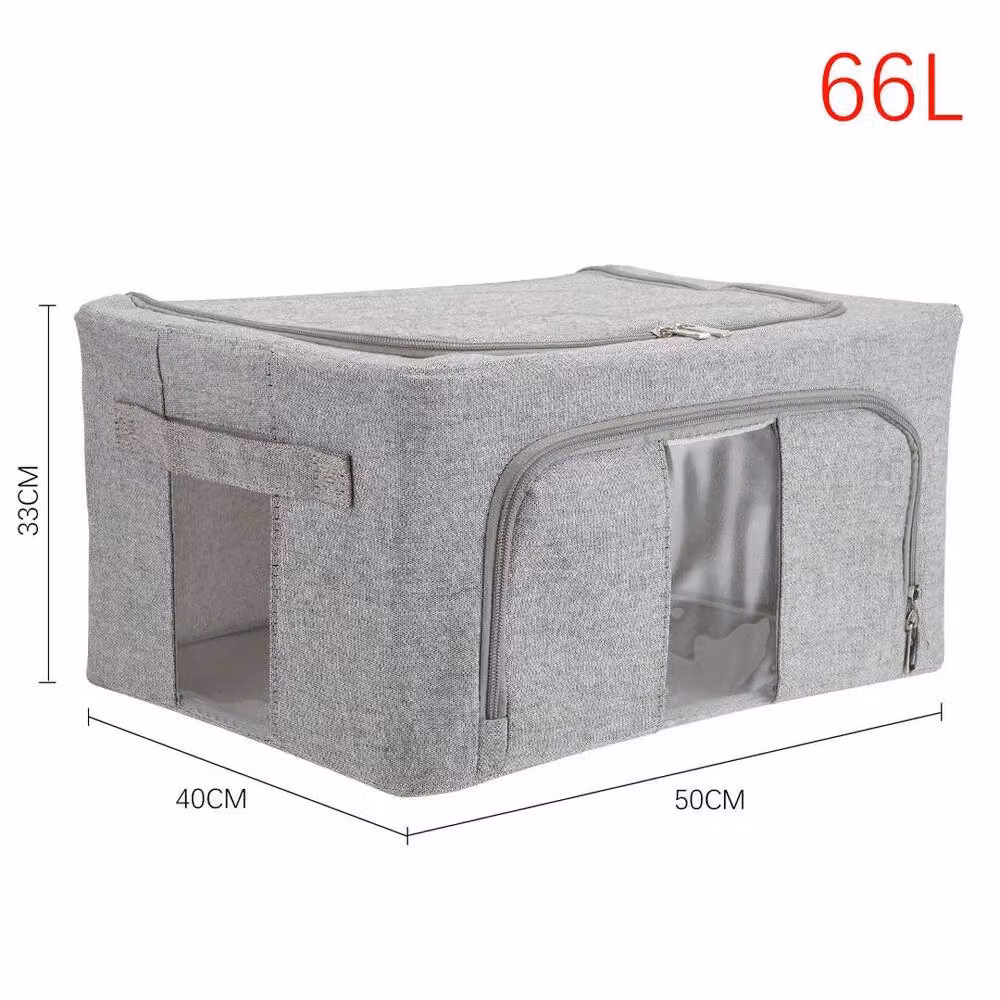 KORVIXA 66L Large Folding Stackable Fabric Clothes Storage Box in Grey – 2