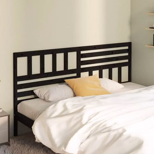 Berkfield Home Beautiful Bed Headboard in Black Solid Pine Wood, W: 186 cm, D: 4 cm, H: 100 cm – 1