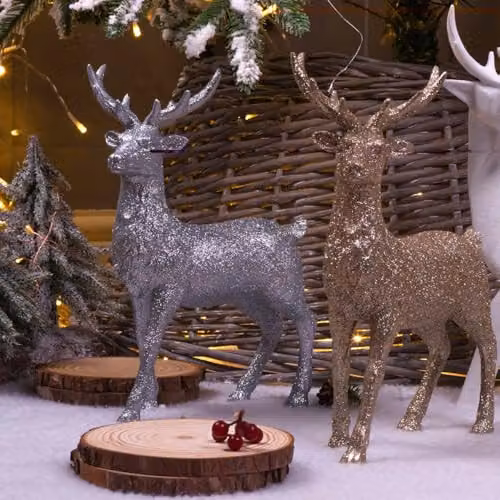 mysmartbuy Set of 3 Glitter Reindeer Ornaments in White, Silver and Gold – 2
