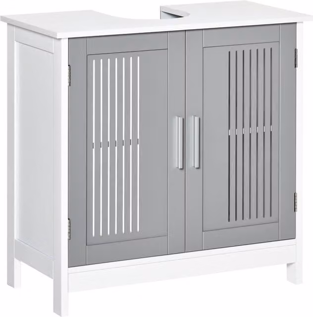 Kleankin Modern Grey Under Sink Bathroom Vanity Unit with Double Hinged Doors and Adjustable Internal Shelves