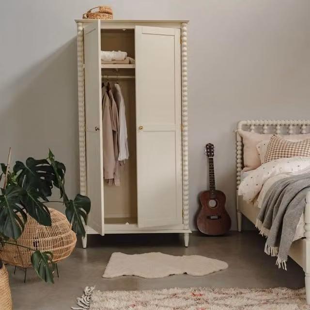 Statement Furniture Cromwell Double Wardrobe in Beige, White and Gold with Bobbin Design, H 200 cm x W 100 cm x D 62 cm