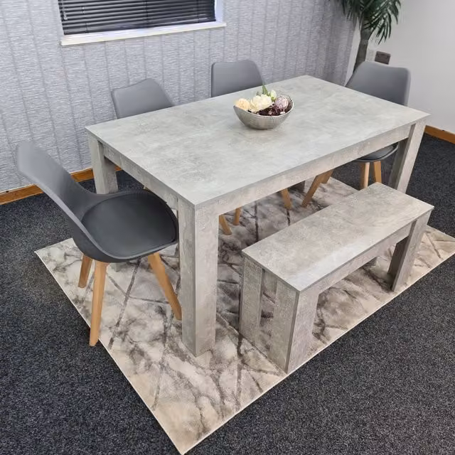Kosy Koala Modern Rectangular Dining Table Set with Bench and Chairs in Grey