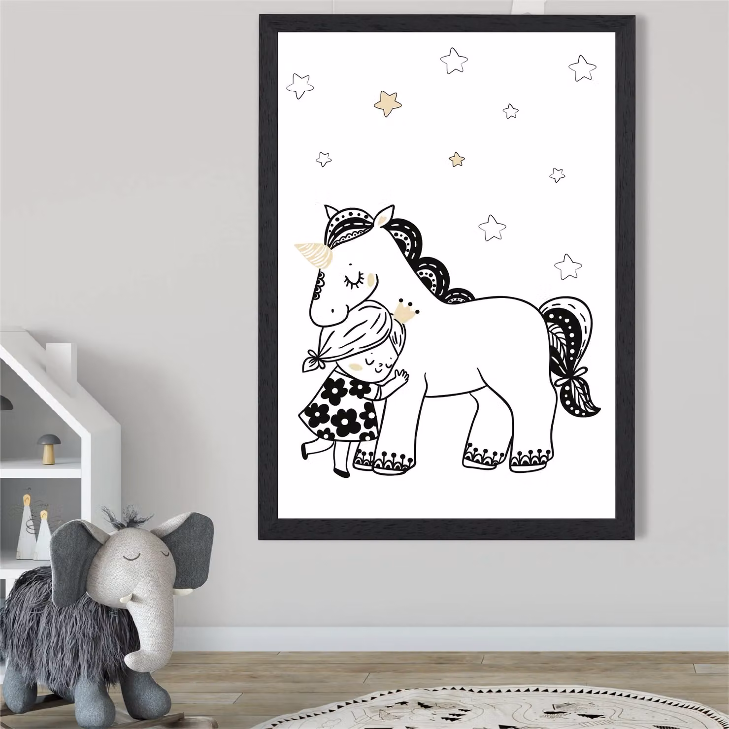 ARTZE Scandi Princess Little Hugging Unicorn Framed Print in Black – 2