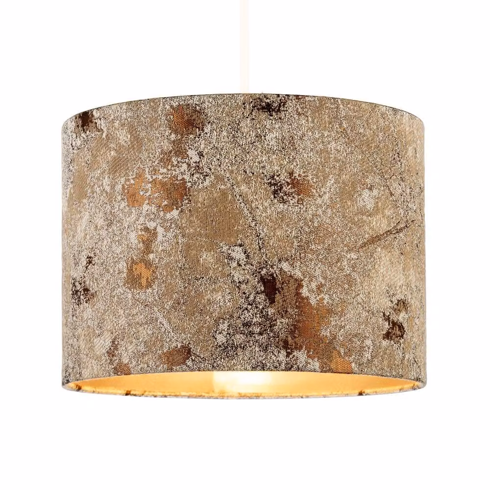 Happy Homewares Modern Textured Gold and Orange Jacquard Fabric Drum Lampshade, Diameter: 25 cm – 2