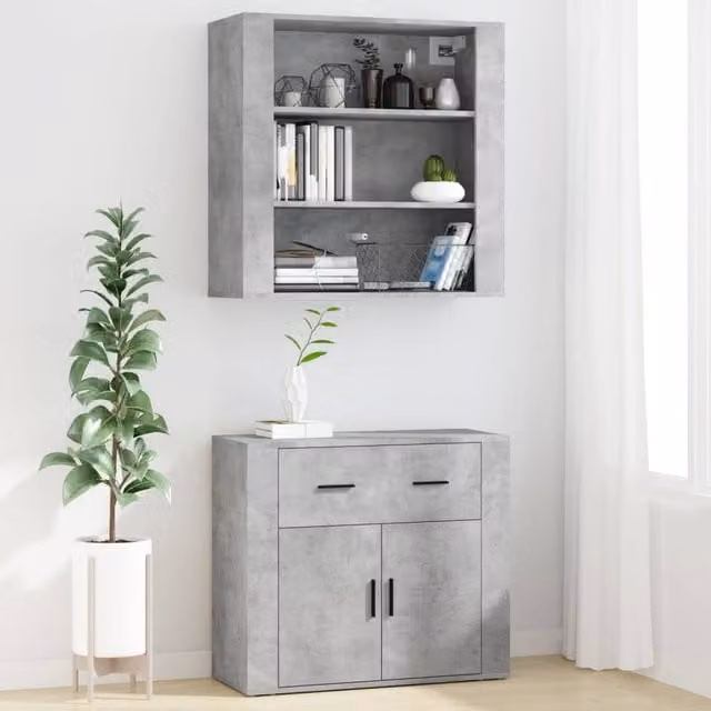 Berkfield Home Modern Grey Concrete Highboard in Engineered Wood W/D/H: 70.0 x 33.0 x 33.0 cm
