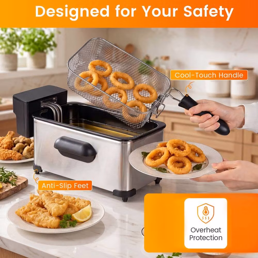 Costway 3L Electric Deep Fryer with Basket, 2000W, LED Touch Screen and 6 Presets in Silver – 10