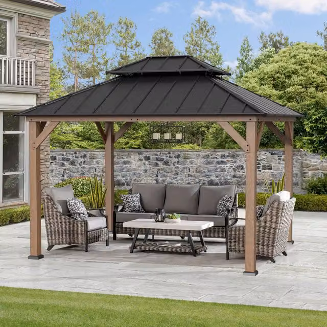 Sunjoy Modern FSC Cedar Wood Hip Roof Gazebo in Anthracite Grey