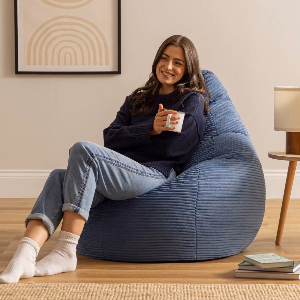 icon Dalton Cord Adult Bean Bag Chair Set of 2 in Blue with EPS Polystyrene Filling – 2