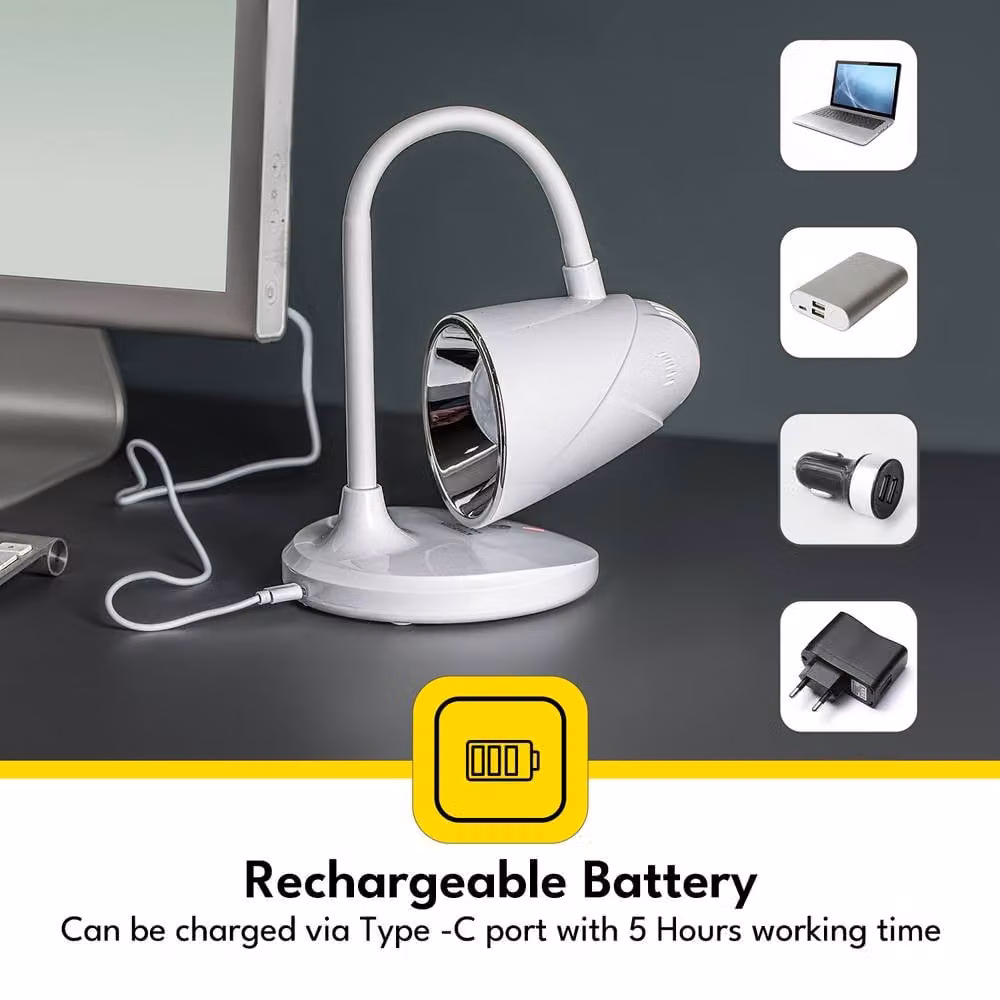 Krypton Rechargeable LED Table Lamp in White with Touch Control, Dimmable Settings and 3 Colour Temperatures – 3