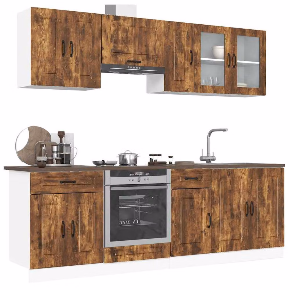 Berkfield Home Kalmar 8 Piece Kitchen Cabinet Set in Smoked Oak Brown with Glass Doors – 2