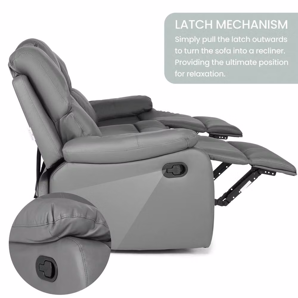 Bravich LTD 3 Seater Bonded Leather Recliner Sofa in Grey – 4