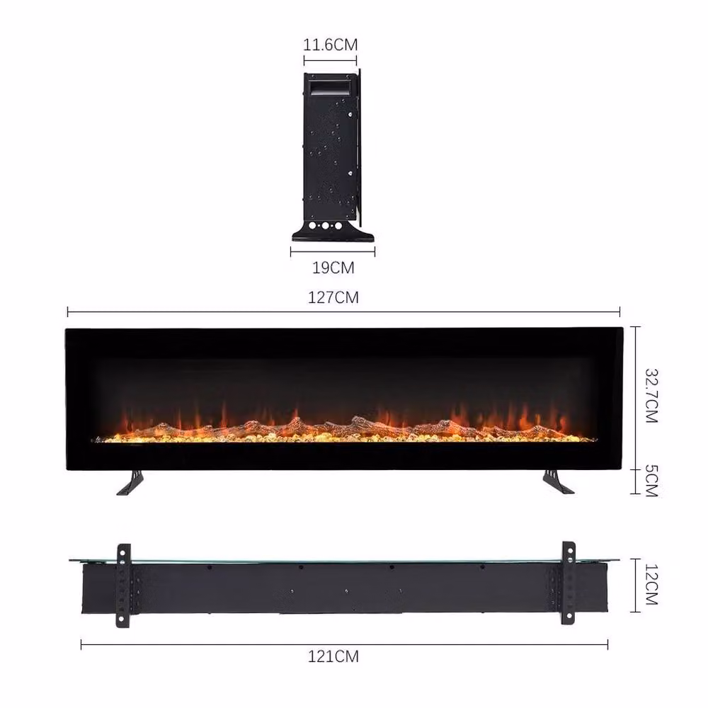 FORGEVIO 50 inch Black Glass Electric Fire Media Wall Fireplace – 2