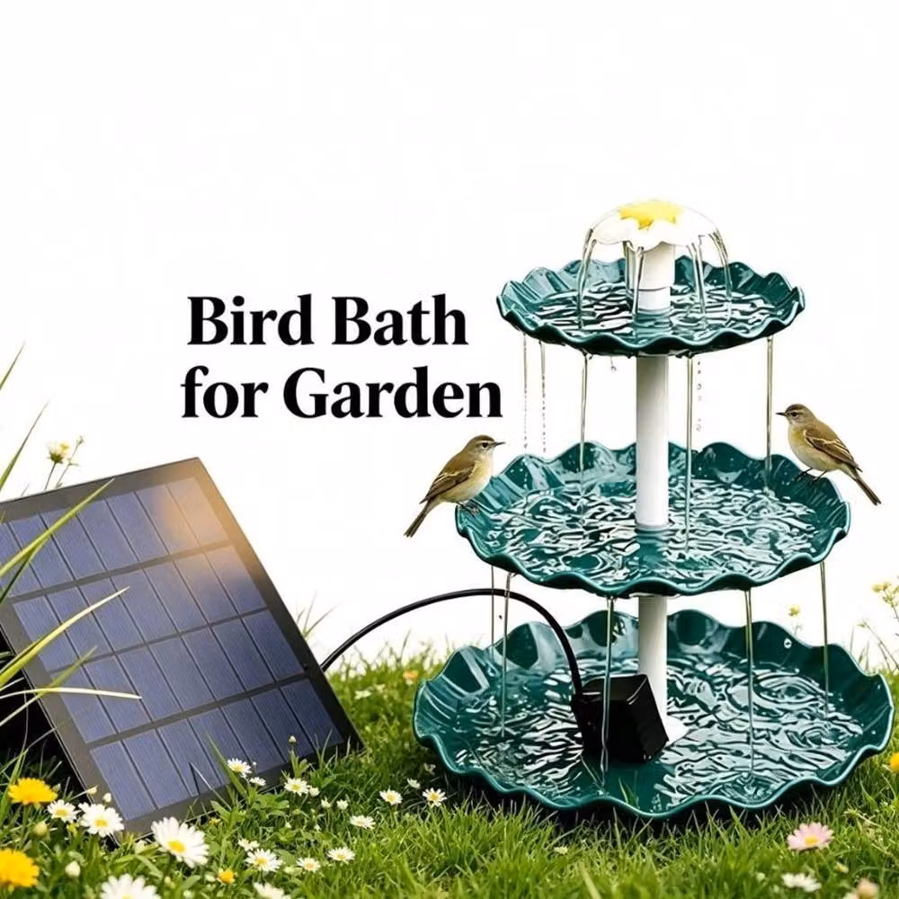 FLAVORA 3.5W Solar Powered Cascade Water Fountain in Green, W/D/H: 100 x 100 x 28.5 cm – 6