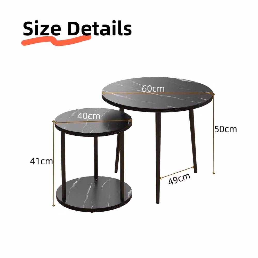 VOGREX Black Set of 2 Round Nesting Coffee Tables with Storage Shelf – 2