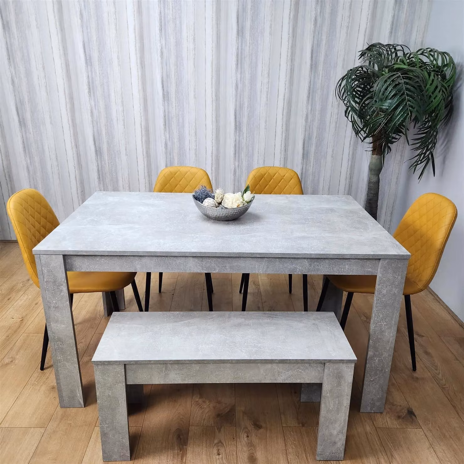 Kosy Koala Brown Wooden Rectangle Dining Furniture Set with 4 Mustard Chairs and Bench – 2
