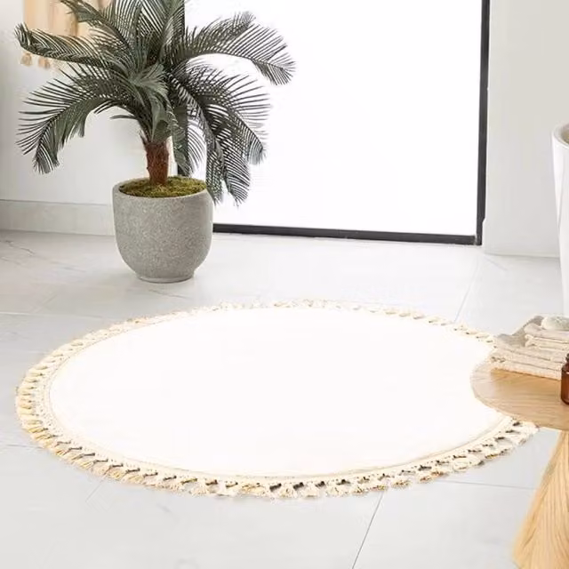 KORVIXA Washable Square Area Rug in White, W/D/H: 100 x 100 x 1 cm