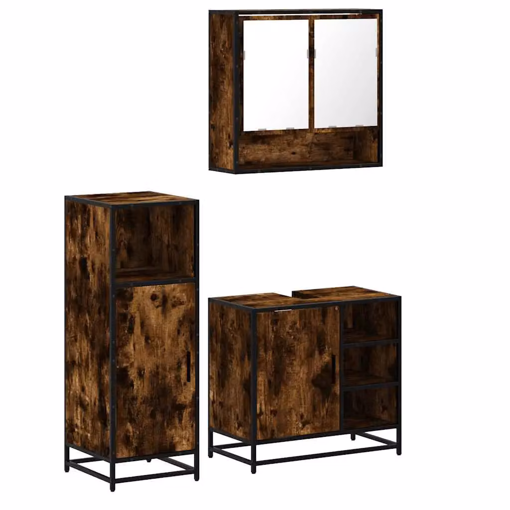 Berkfield Home 3 Piece Industrial Bathroom Furniture Set in Smoked Oak Brown – 2