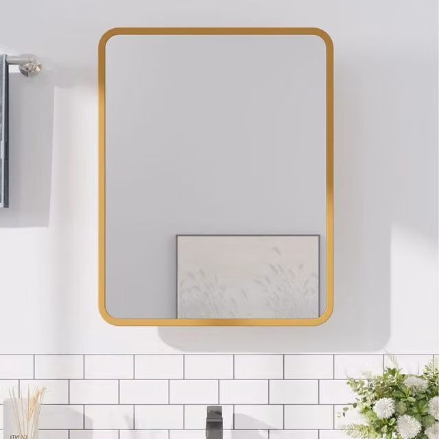 Lifeideas Gold Wall-Mounted Bathroom Mirror Cabinet with Internal Shelves, W/D/H: 51 x 13 x 71 cm