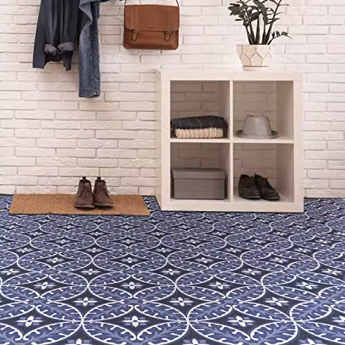 FloorPops FP3309 Capri Self-Adhesive Floral Peel and Stick Floor Tiles, Multicolour and Purple – 6
