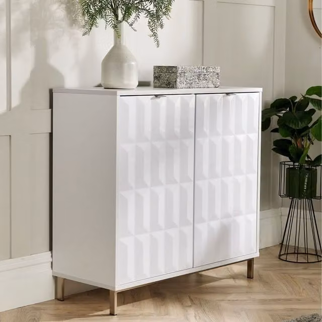 Home Source Siena 2 Door High Gloss Sideboard Storage Unit in White and Grey