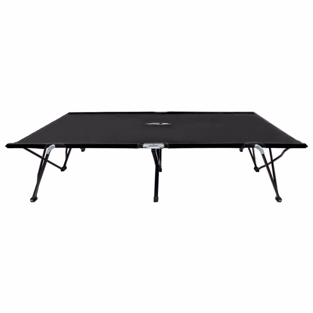 Berkfield Home Two Person Folding Sun Lounger in Black Powder Coated Steel with UV Resistant Polyester – 2