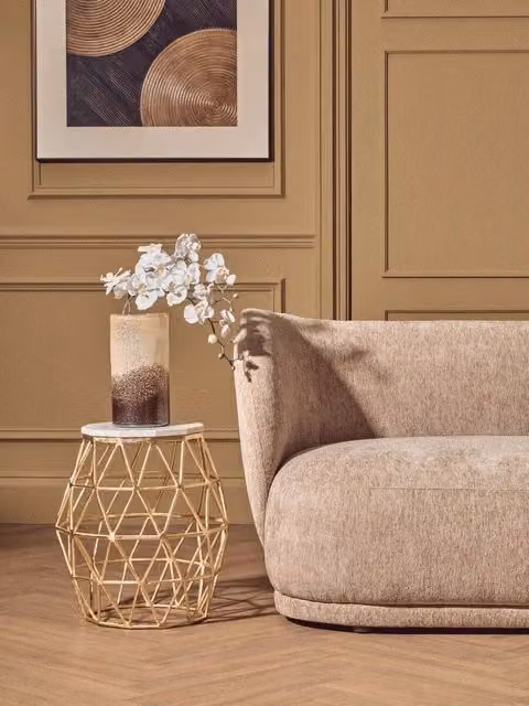 Orsina Geometric Round Side Table with Gold Aluminium and Marble Stone Top – 2