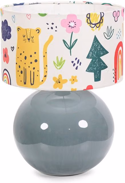 ValueLights Blue and Multicolour Ceramic Table Lamp with Fabric Shade