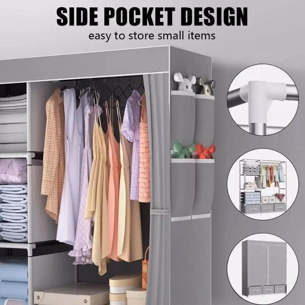 KORVIXA Modern Grey Fabric Canvas Wardrobe, W/D/H: 105 x 45 x 165 cm – 4