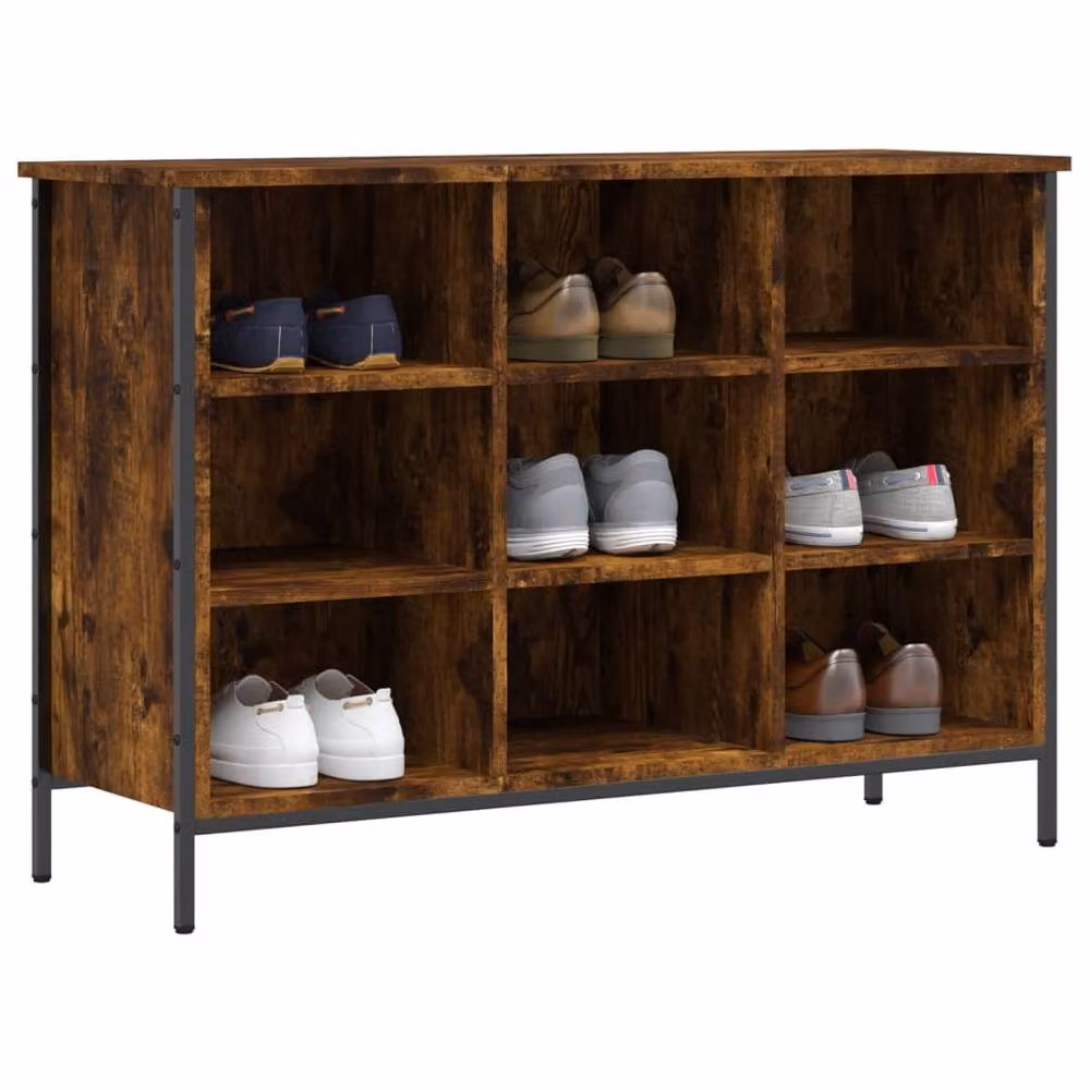 Berkfield Home Smoked Oak Shoe Cabinet in Brown, W/D/H: 100 x 35 x 70 cm – 3