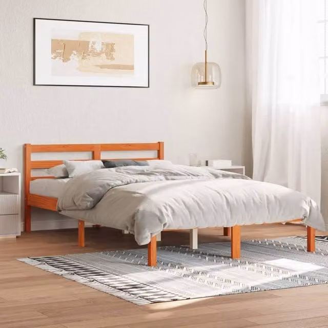 Berkfield Home Solid Wood Pine Bed Frame in Wax Brown, W: 140 cm, L: 200 cm