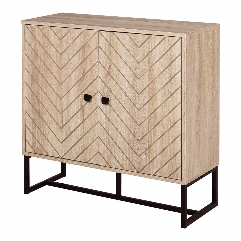 Wyld Haus Mizi Liri Brown Oak Effect 2 Door Storage Cabinet with Chevron Pattern – 2