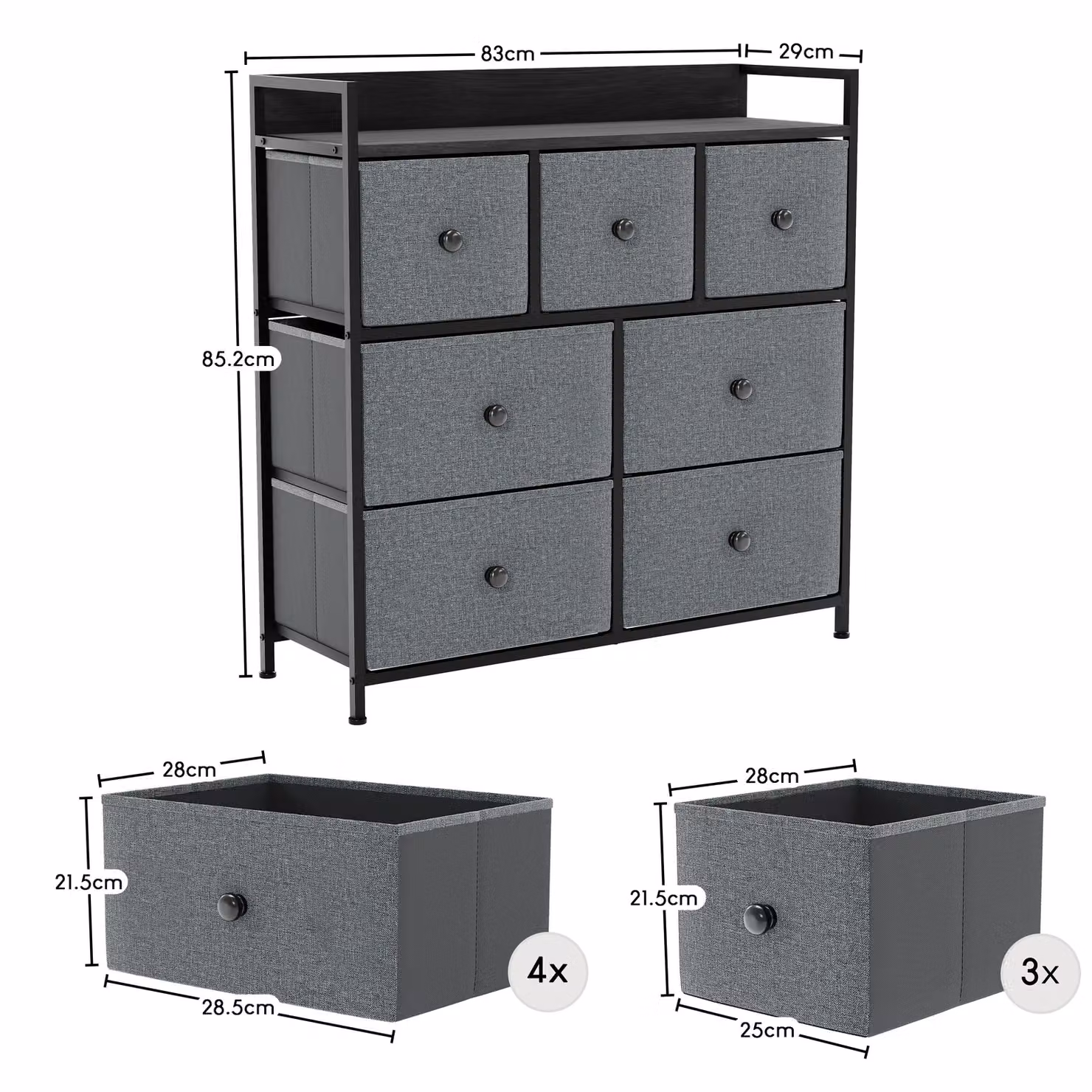Vida Designs Chorley 7 Drawer Fabric Storage Chest in Grey – 2