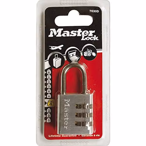 Master Lock Aluminium 3-Digit Combination Padlock in Grey or Silver, W/D/H: 6.5 x 3.0 x 1.3 cm