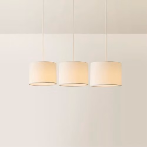 ValueLights Set of 3 Modern Fabric Cylinder Ceiling Pendant Light Shades in Cream or Grey, W: 30 cm, H: 22 cm – 1