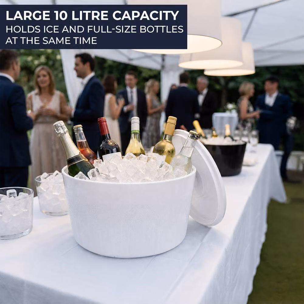 Chabrias Ltd White 10L Ice Bucket with Lid and Removable Drainage Liner – 4