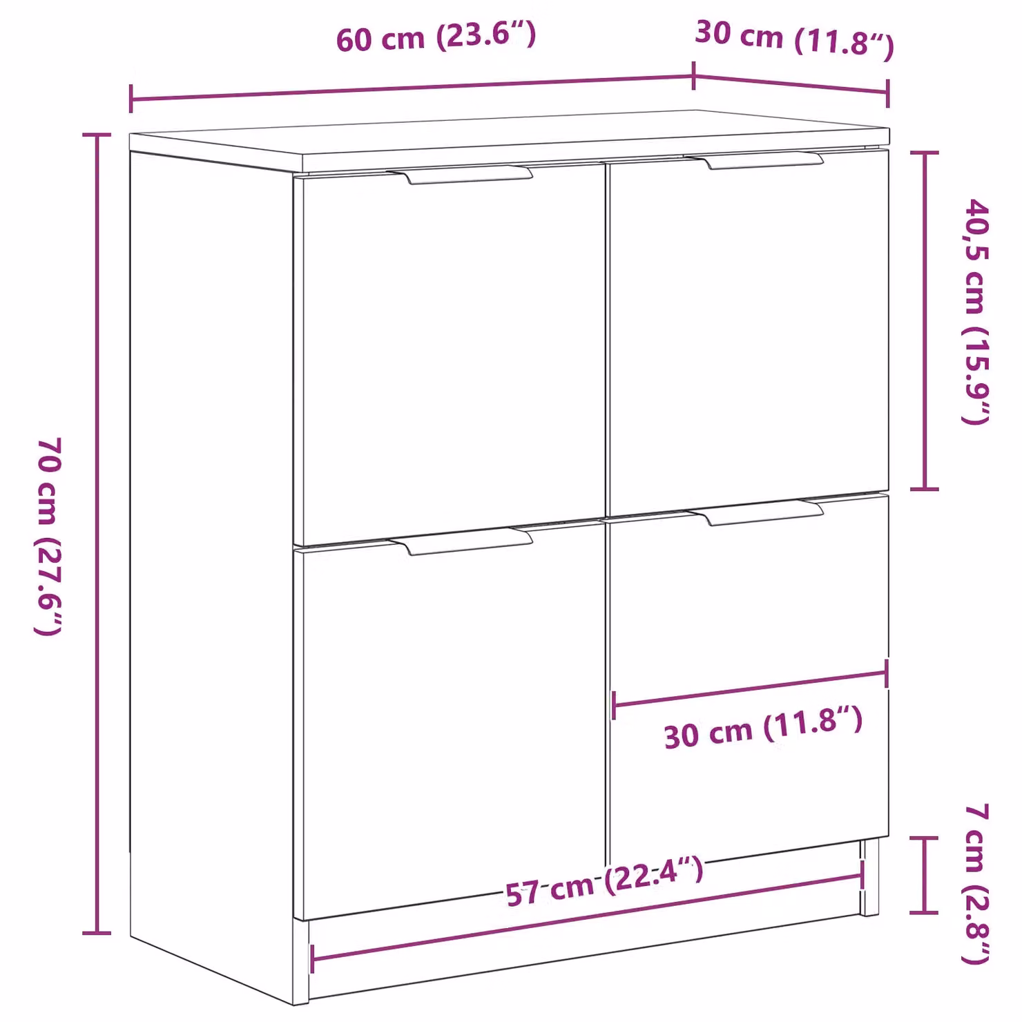 Berkfield Home Black Modern Sideboard in Matt MDF, W/D/H: 60 x 30 x 70 cm – 8