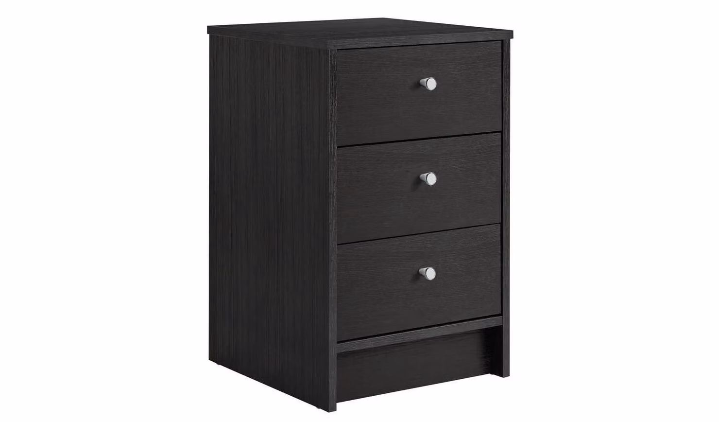 Malibu 3 Drawer Bedside Table Black Oak Effect Compact Storage Organiser W: 39.6 cm, D: 38.3 cm, H: 60.6 cm