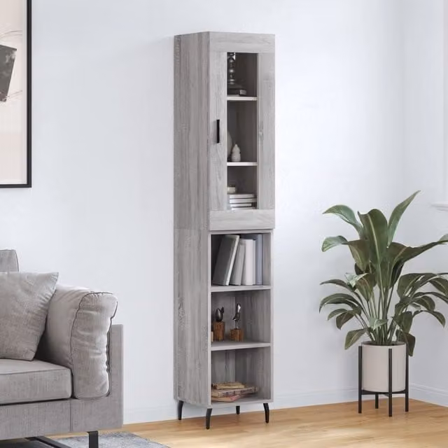 Berkfield Home Grey Sonoma Modern Highboard with Glass Doors, W/D/H: 34.5 x 34 x 180 cm – 1