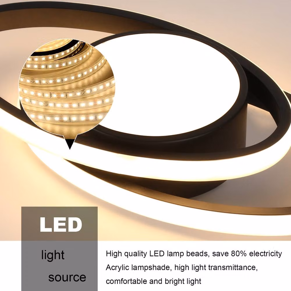 Pheashine Modern Oval LED Ceiling Light, 39W Dimmable with Remote Control, Black – 4