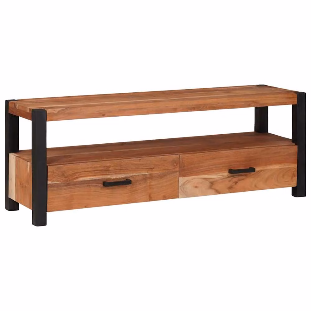 Berkfield Brown Acacia Wood Home Media Storage Cabinet, W: 110 cm, D: 30 cm, H: 40 cm – 2