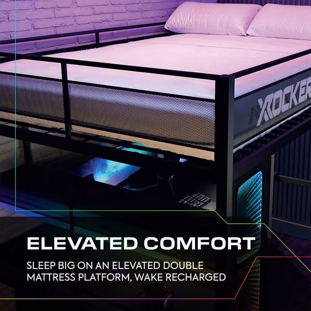 X Rocker Battlebunk XL Infinity RGB Elevated Single High Sleeper Bed in Black with USB Charging Port and Under-Bed Lighting, W/D/H: 140 x 200 cm – 2