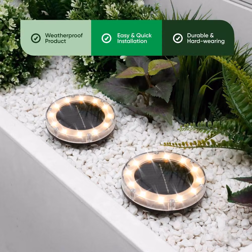 Gardenwize 2 Pack Round Solar Deck Lights in Grey with White LED, Diameter: 11.5 cm – 3